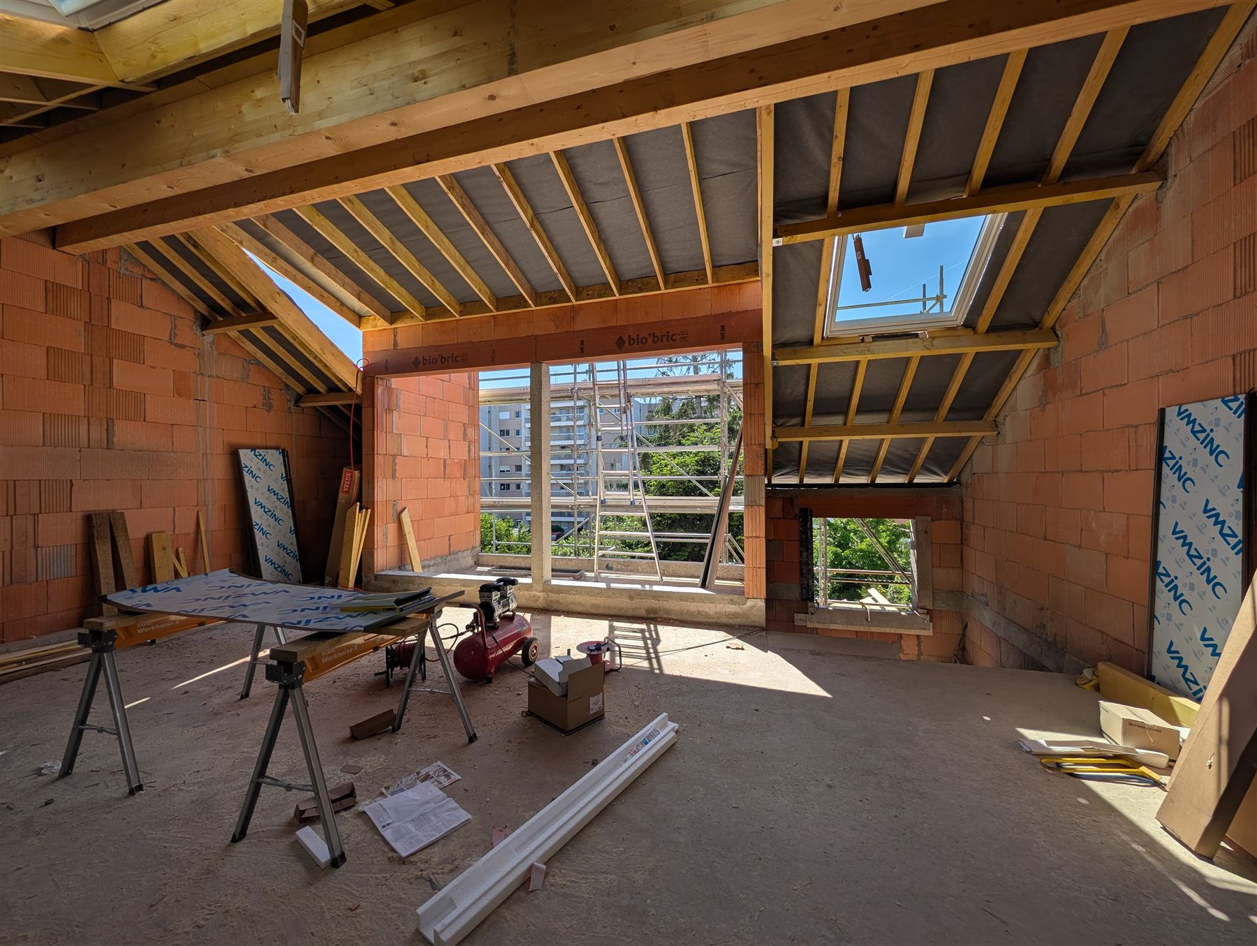 Chevêtres pour l'intégration des velux, vue intérieure